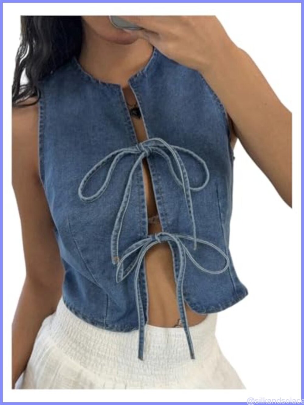 Sleeveless Tie Front Denim Tank Top Cowgirl Western Vest Shirt Women's
